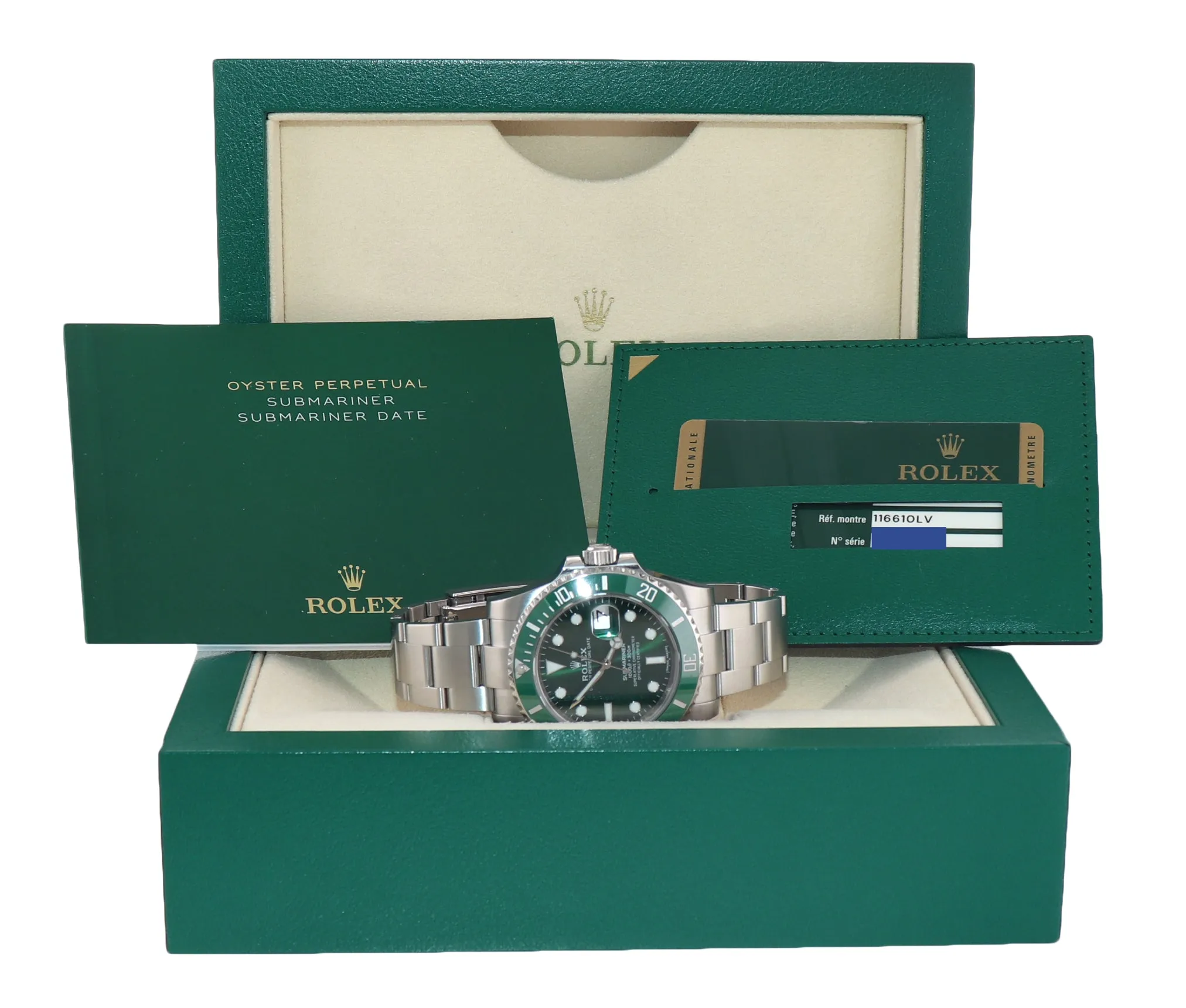 MINT 2014 PAPERS Rolex Submariner Hulk Green Dial Ceramic 116610LV Steel Watch