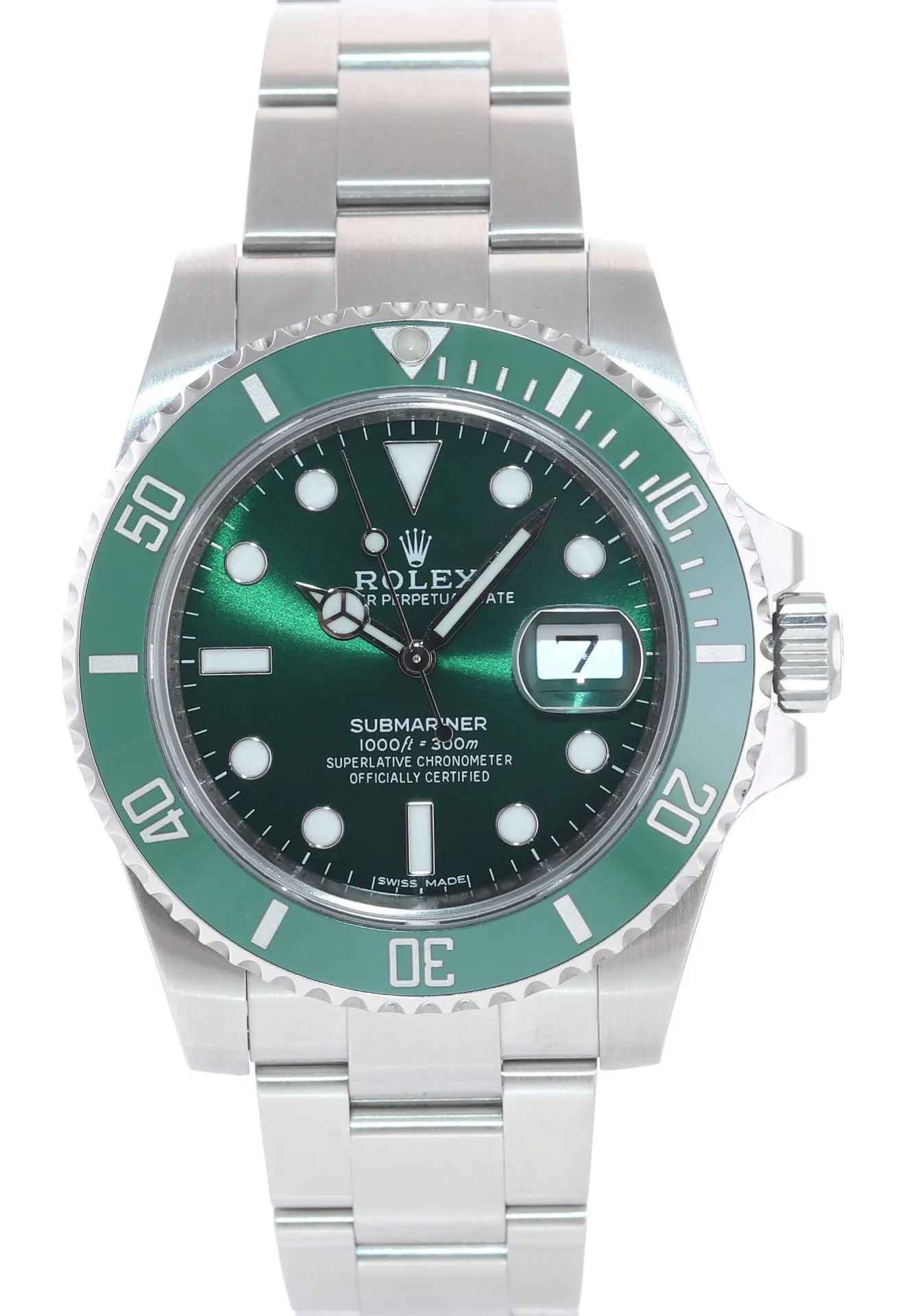 MINT 2014 PAPERS Rolex Submariner Hulk Green Dial Ceramic 116610LV Steel Watch