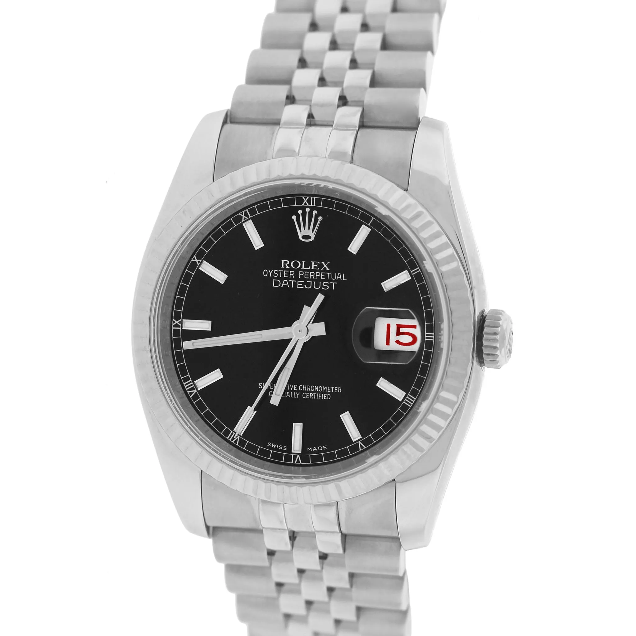MINT 2017 Rolex DateJust Black 36mm RED ROULETTE Stainless Jubilee Watch 116234