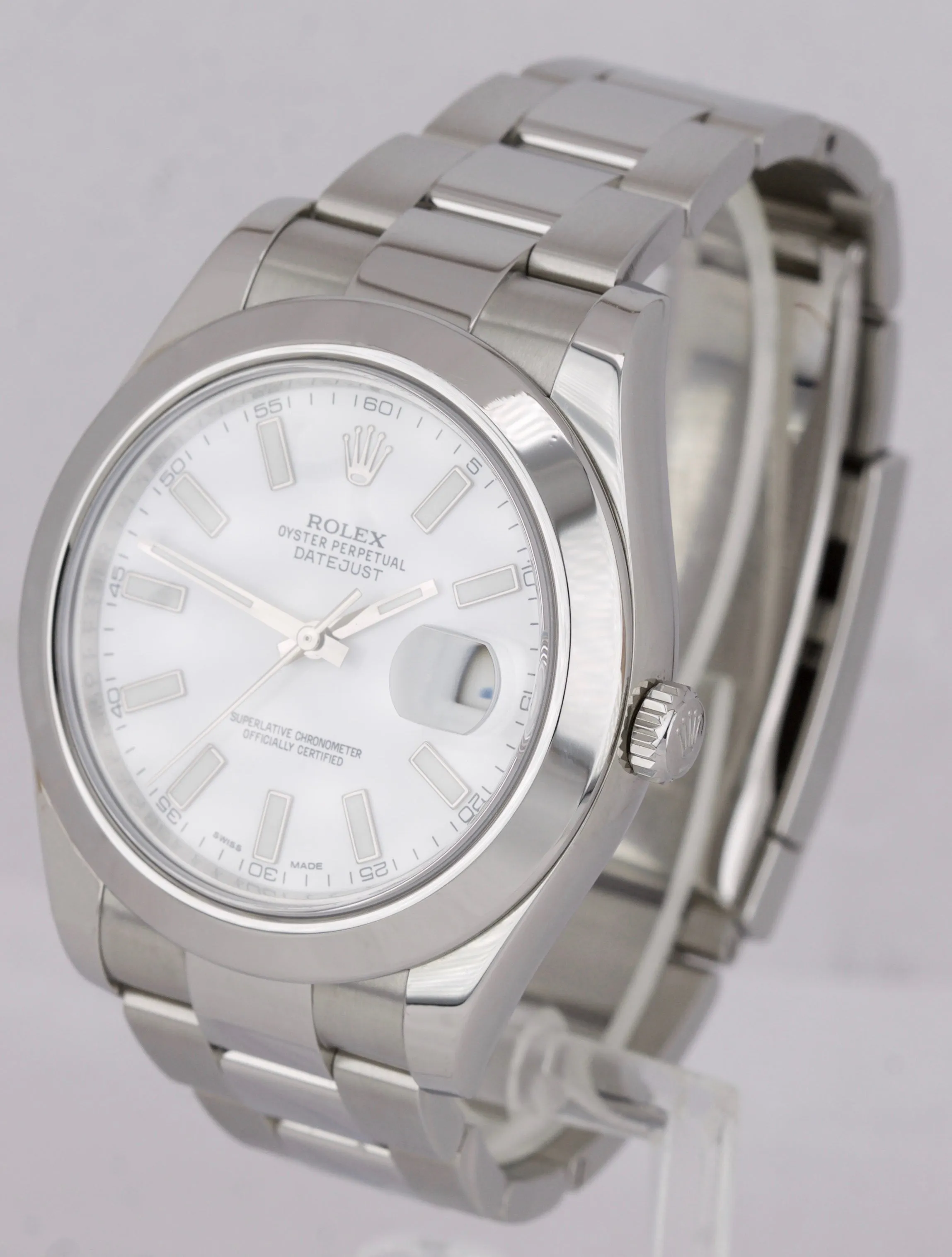 MINT 2017 Rolex DateJust II 41mm White Smooth Stainless Oyster Watch 116300