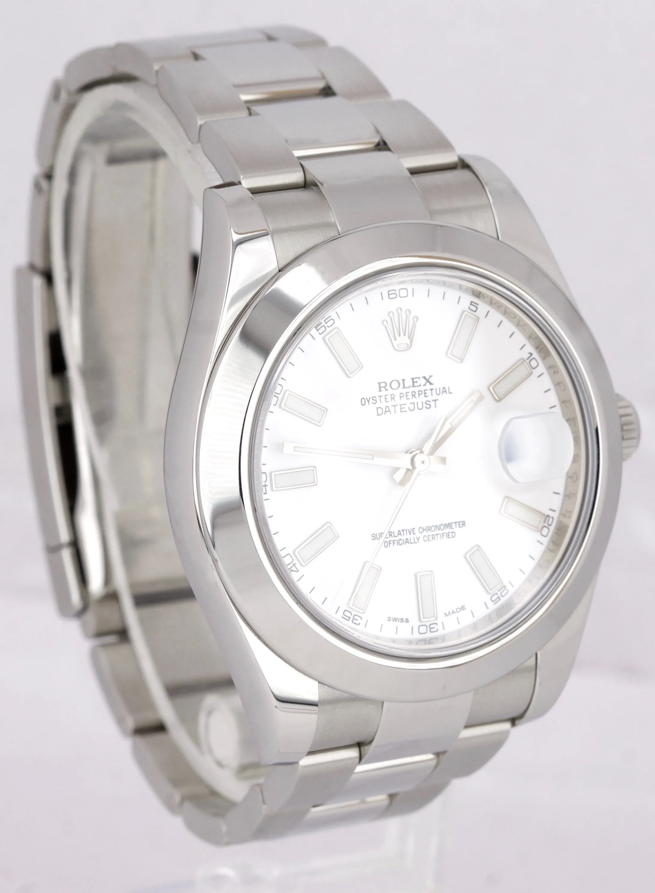 MINT 2017 Rolex DateJust II 41mm White Smooth Stainless Oyster Watch 116300