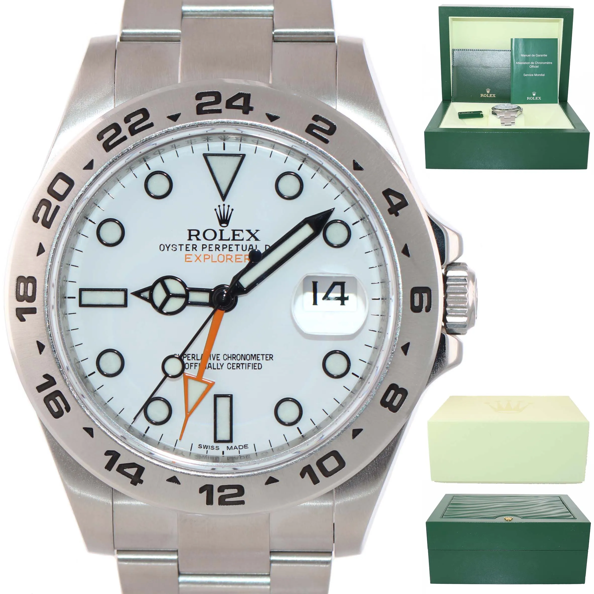 MINT 2019 Rolex Explorer II 42mm 216570 White Polar Orange Steel GMT Watch Box