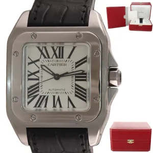 MINT Cartier Santos 100 Midsize 33mm Steel Automatic Roman 2878 W20106X8 Watch