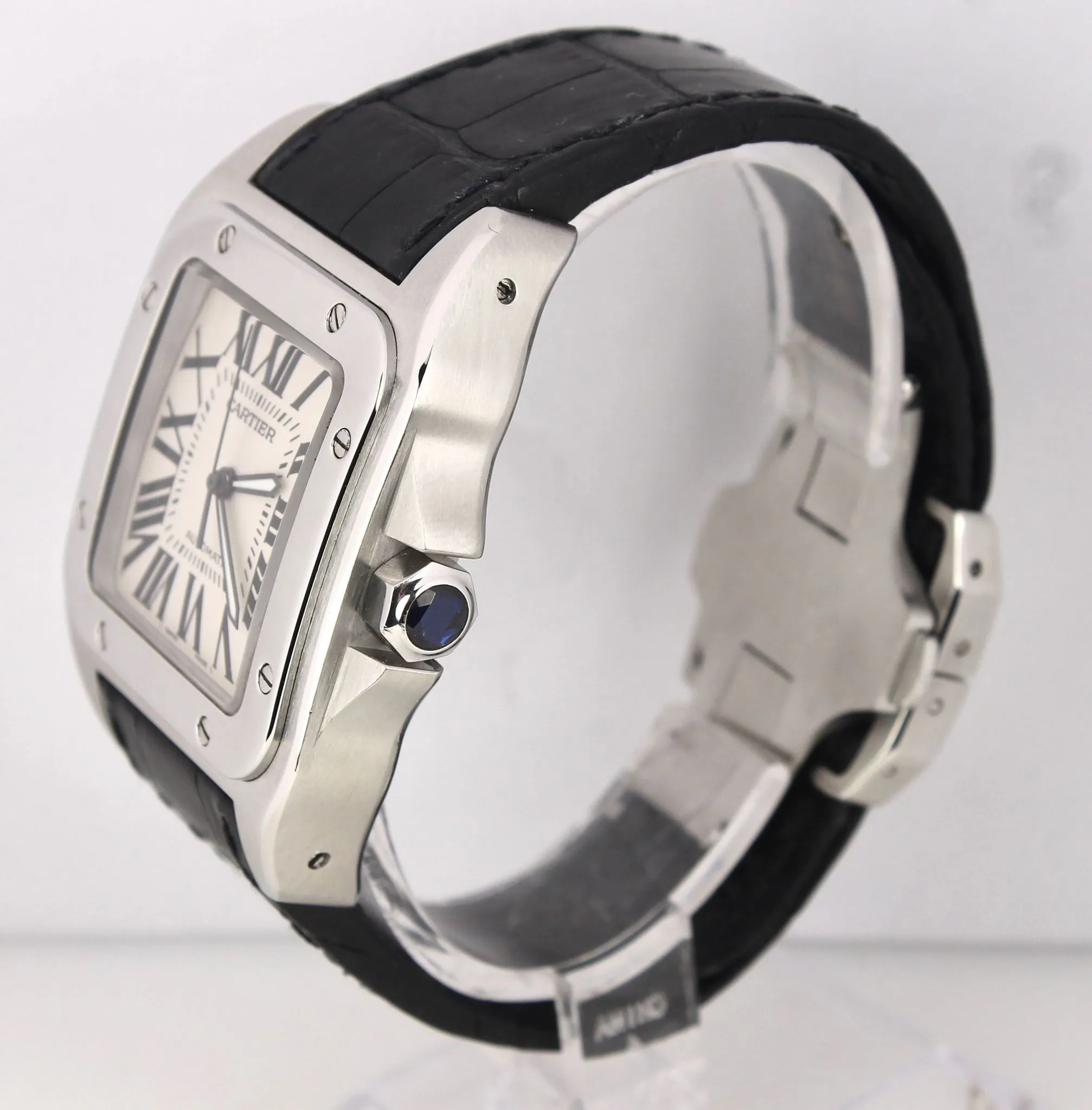 MINT Cartier Santos 100 XL 38mm Stainless Black Crocodile Watch 2656 W20121U2