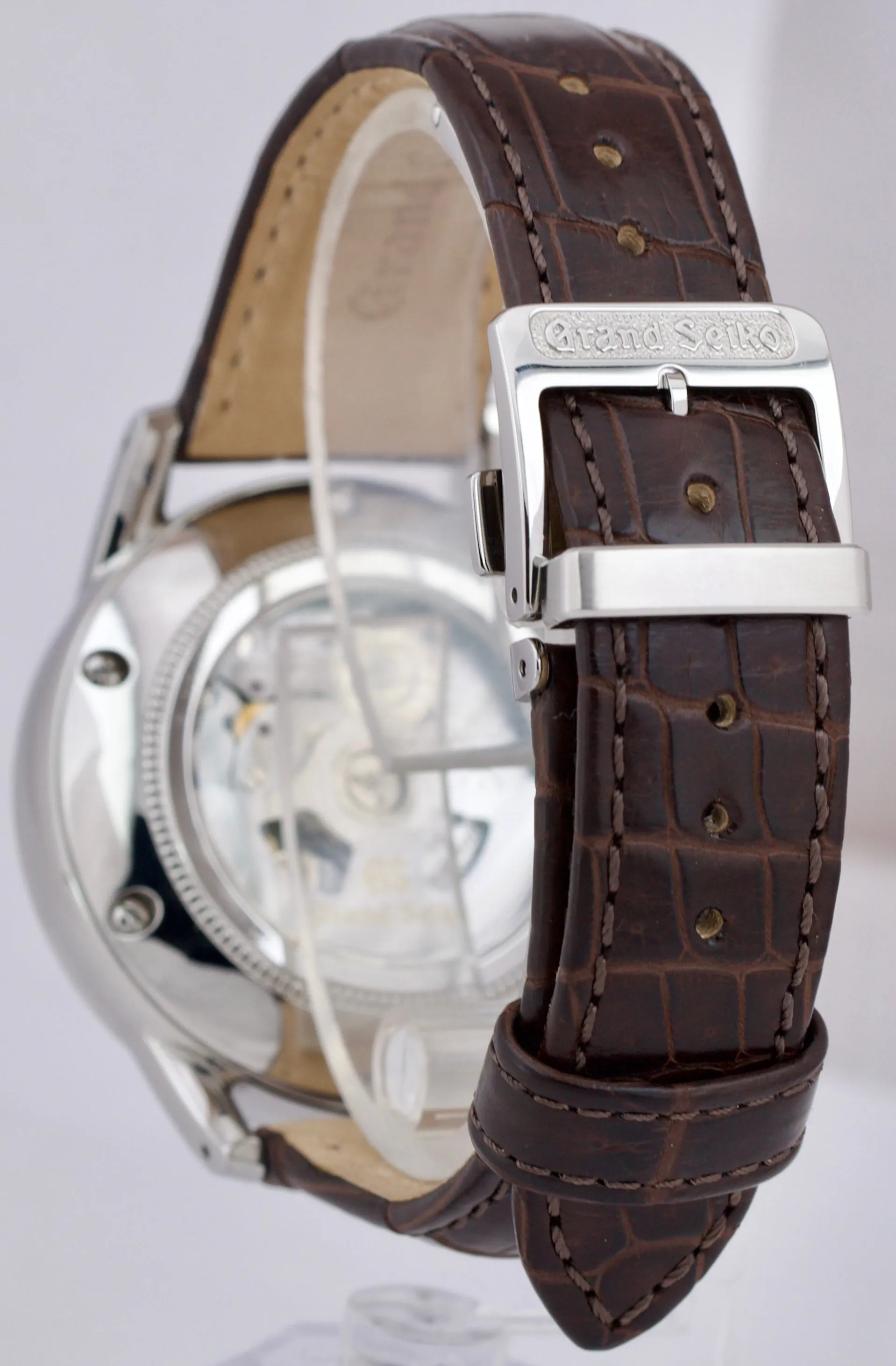 MINT Grand Seiko GMT Automatic Ivory Date Steel 39mm Brown Leather SBGM221G