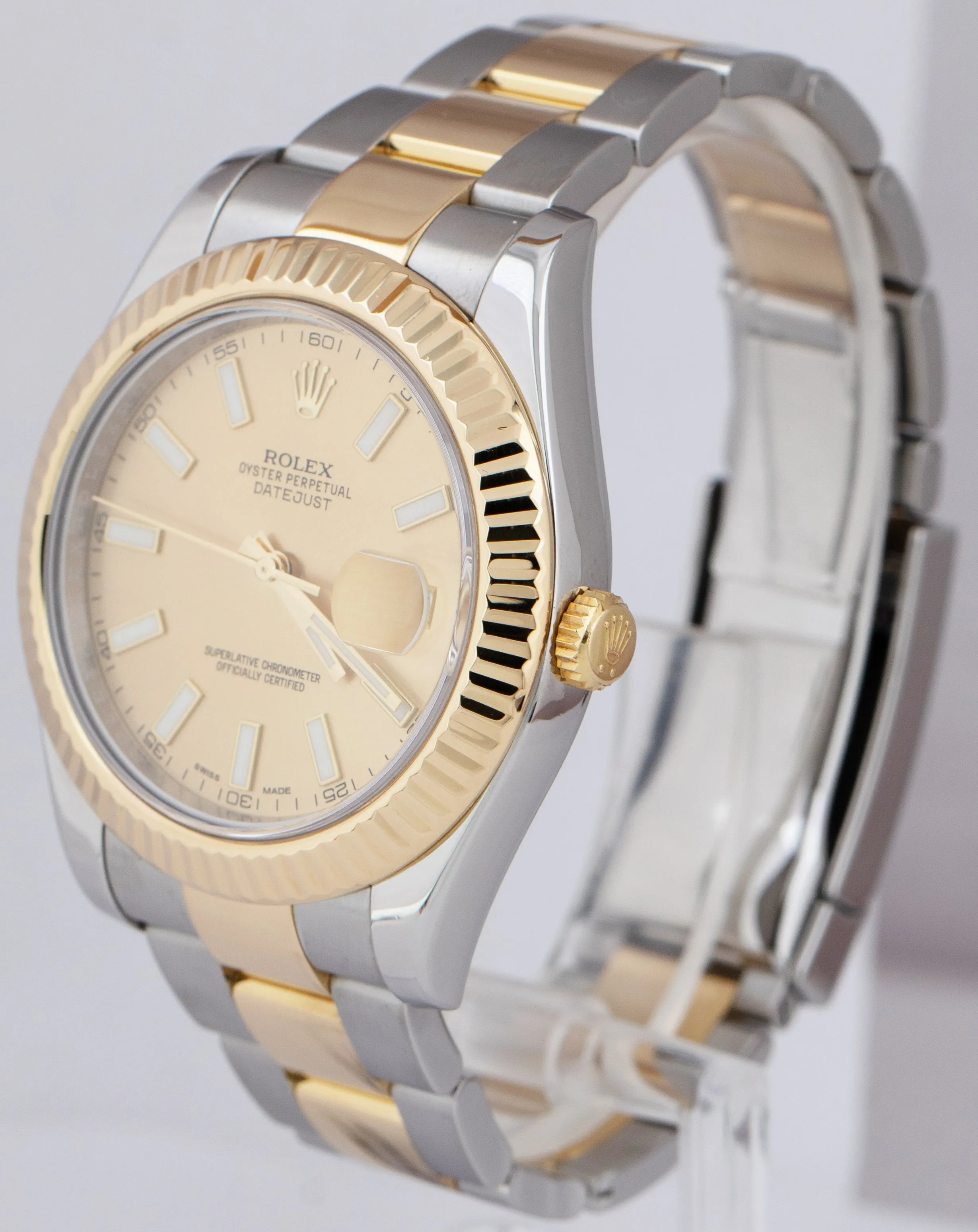 MINT Rolex Datejust II 2 Champagne 18K Two-Tone Gold Stainless 41mm Watch 116333