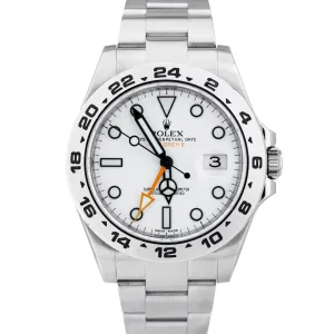 MINT Rolex Explorer II Orange POLAR WHITE Stainless 42mm GMT Date Watch 216570