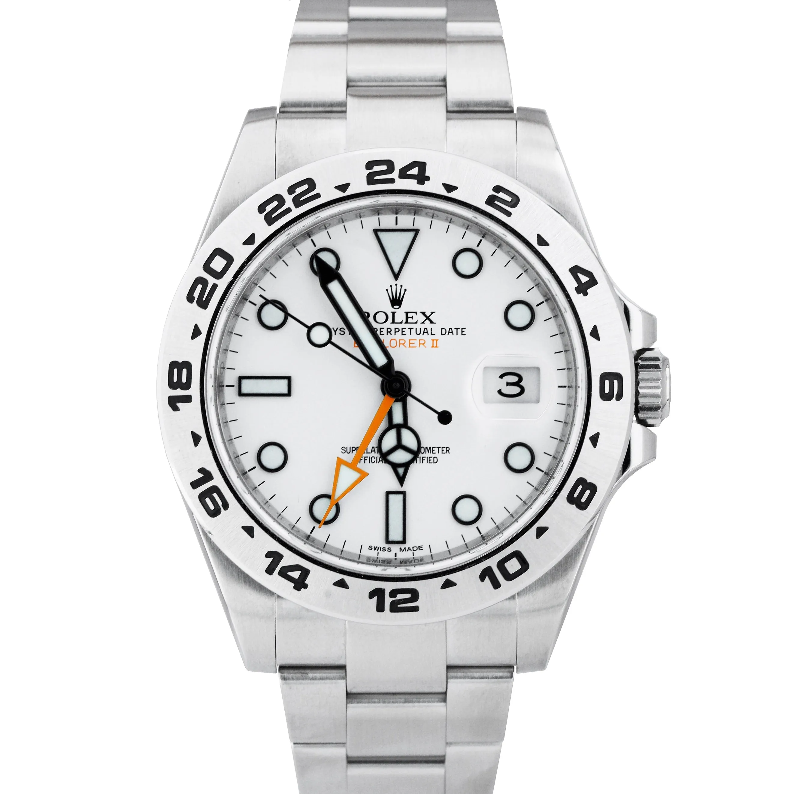 MINT Rolex Explorer II Orange POLAR WHITE Stainless 42mm GMT Date Watch 216570