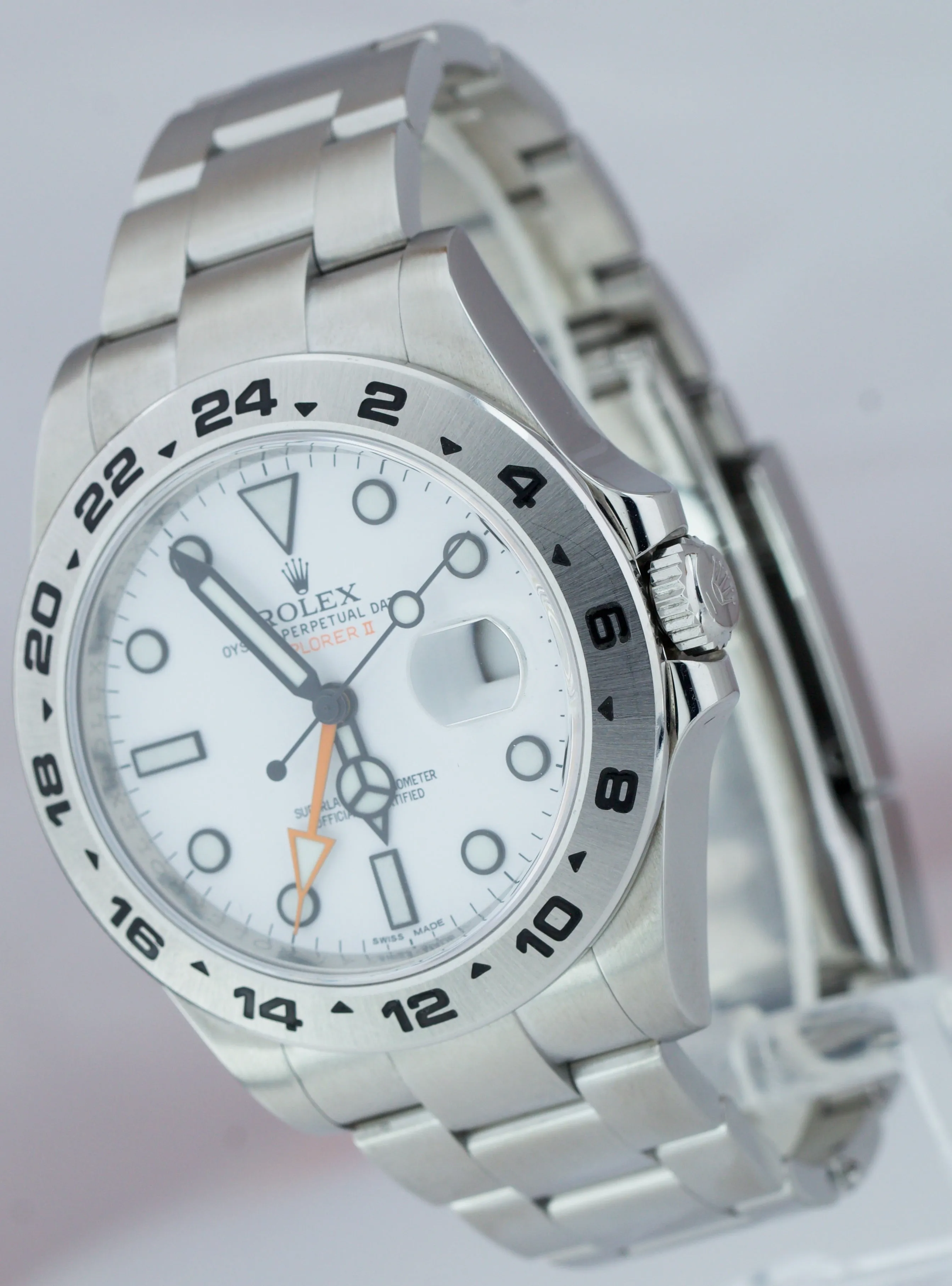 MINT Rolex Explorer II Orange POLAR WHITE Stainless 42mm GMT Date Watch 216570