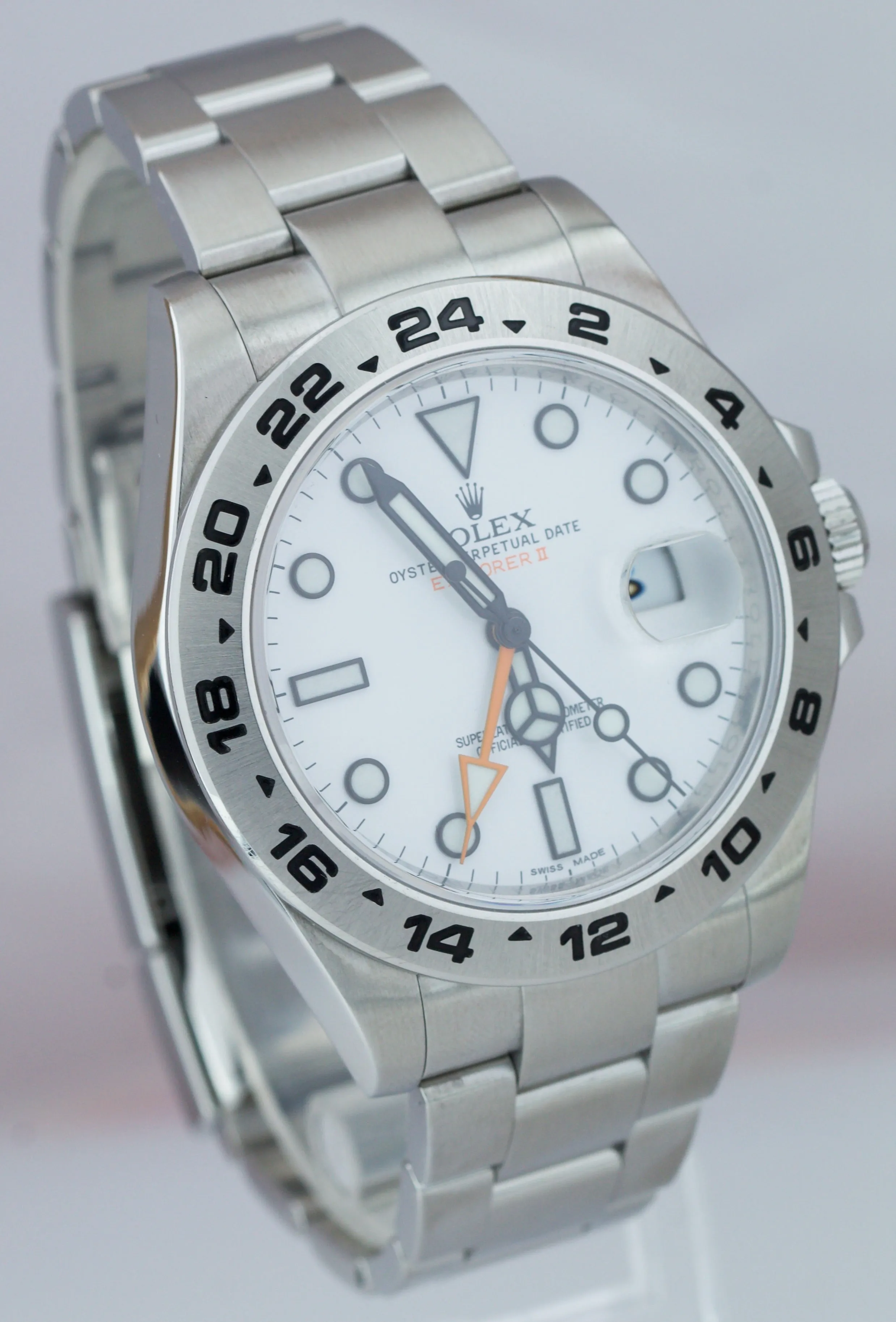 MINT Rolex Explorer II Orange POLAR WHITE Stainless 42mm GMT Date Watch 216570