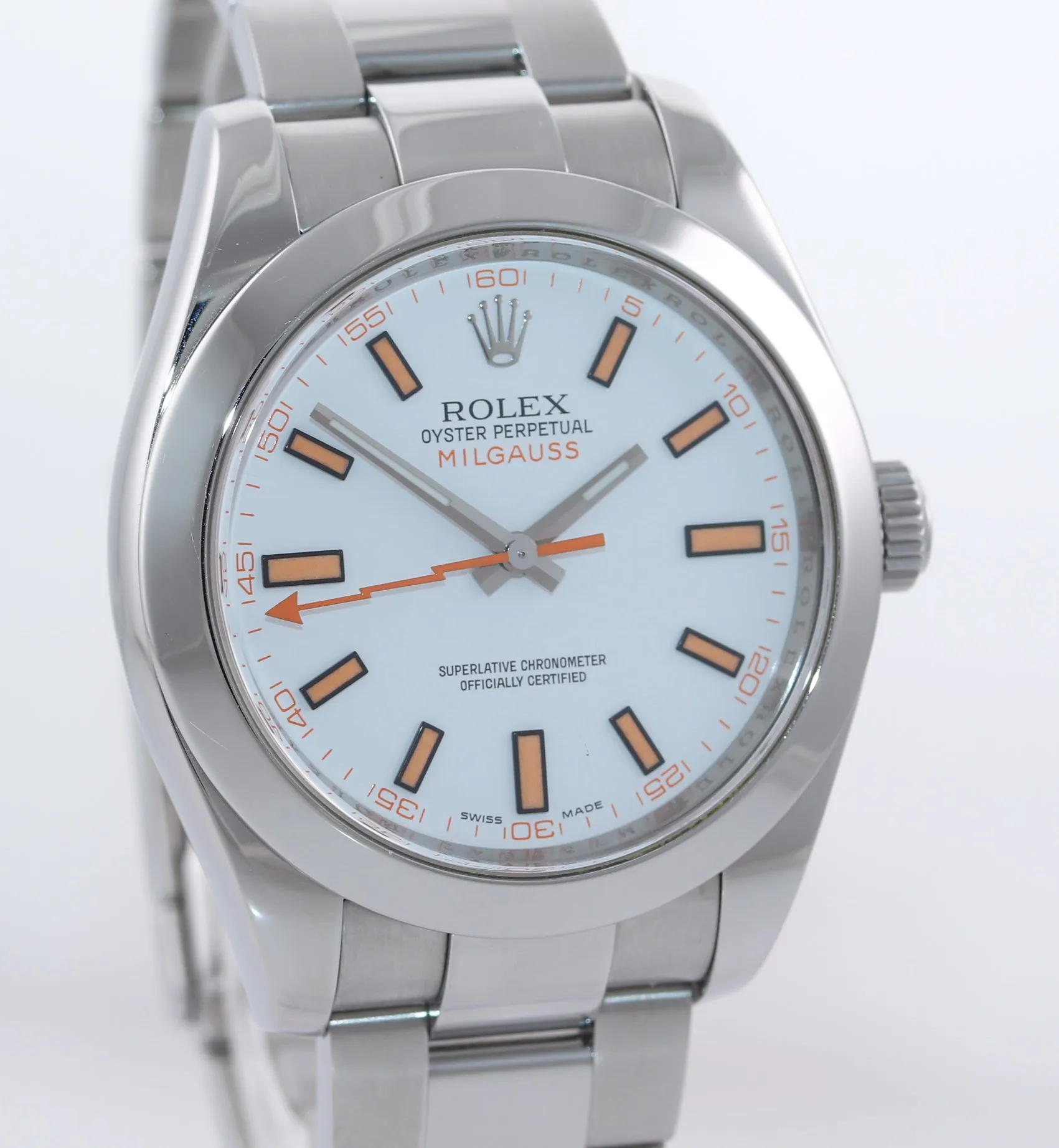MINT Rolex Milgauss 116400 White Orange Steel Anti-Magnetic 40mm Watch Box