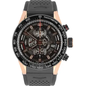 MINT Tag Heuer Carrera Skeleton 18K Rose Gold Black Titanium 45mm CAR2A5A Watch