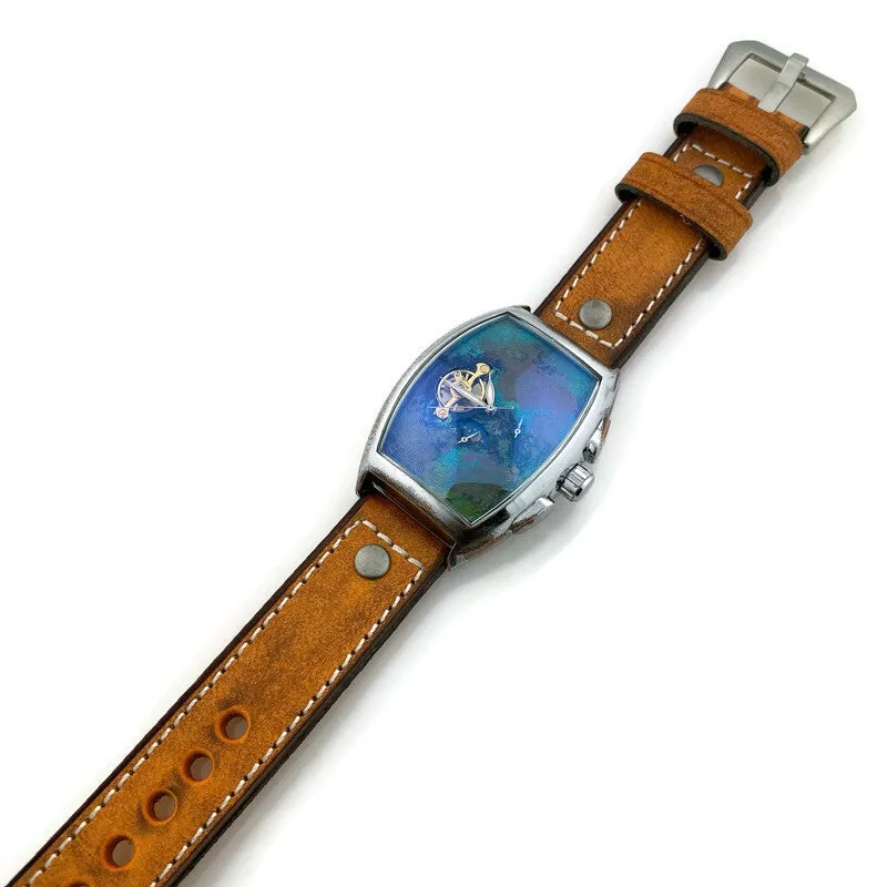 Moon Automatic Mechanical Watch,Multicolor Dial with Leather Band