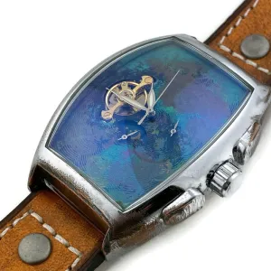 Moon Automatic Mechanical Watch,Multicolor Dial with Leather Band