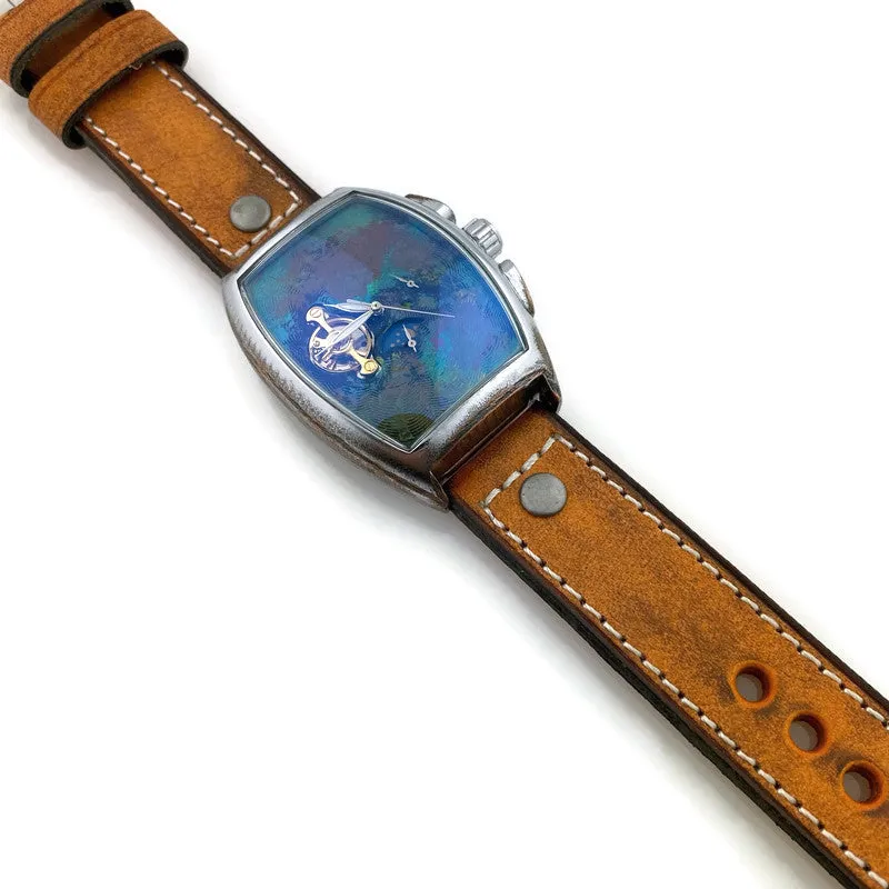 Moon Automatic Mechanical Watch,Multicolor Dial with Leather Band