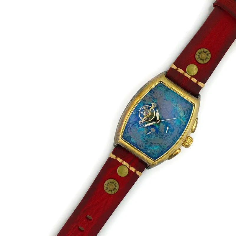 Moon Automatic Mechanical Watch,Multicolor Dial with Red Leather Band