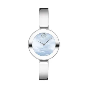 Movado Bold Bangle Ladies Silver Tone Mother of Pearl Dial and Crystal Set Dot Watch