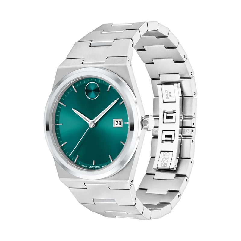 Movado Bold Quest Mens Stainless Steel Green Dial Watch