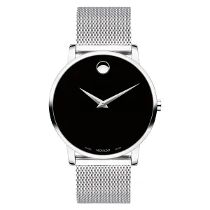 Movado Museum Classic Mens Stainless Steel Black Dial Mesh Strap Watch