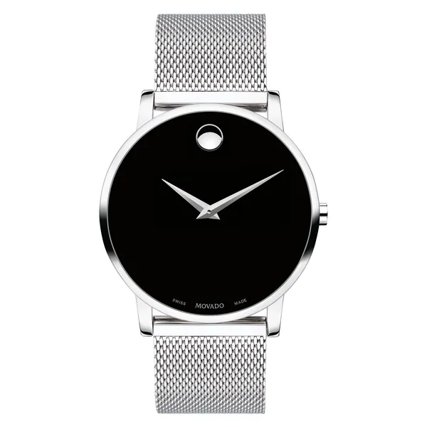 Movado Museum Classic Mens Stainless Steel Black Dial Mesh Strap Watch
