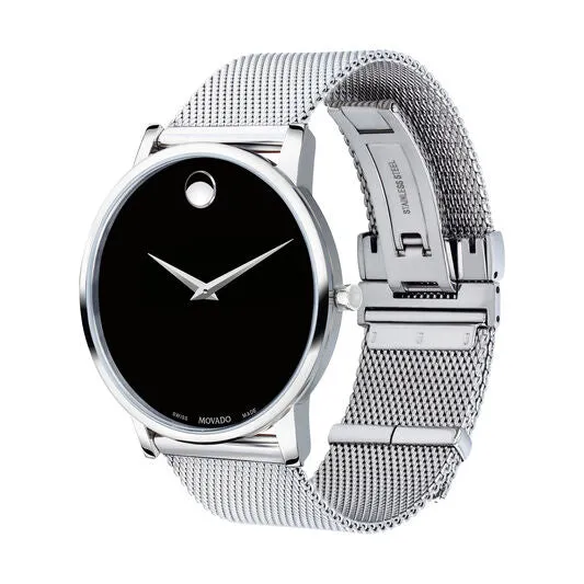 Movado Museum Classic Mens Stainless Steel Black Dial Mesh Strap Watch
