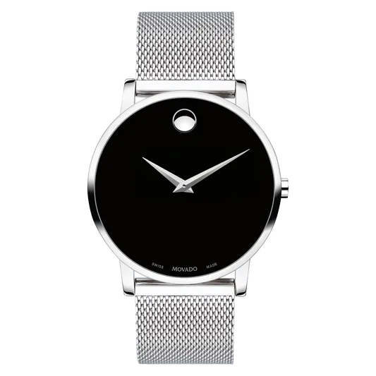 Movado Museum Classic Mens Stainless Steel Black Dial Mesh Strap Watch