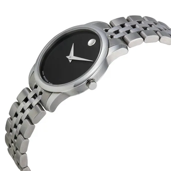 Movado Museum Classic Silver Stainless Steel Black Dial Quartz Watch for Ladies - 606505