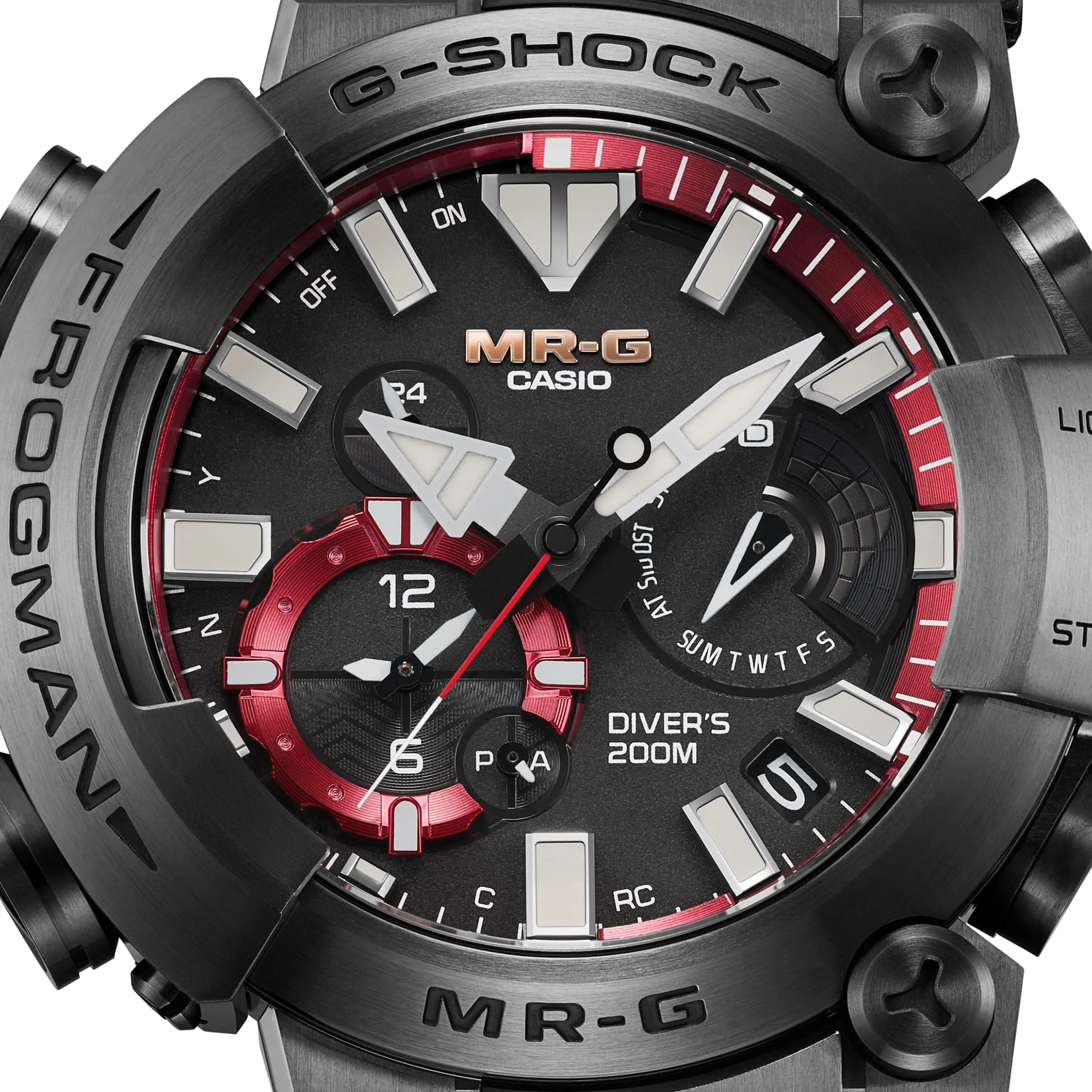 MR-G Frogman Full Metal Titanium Tough Solar Black & Red Watch MRGBF1000B-1A