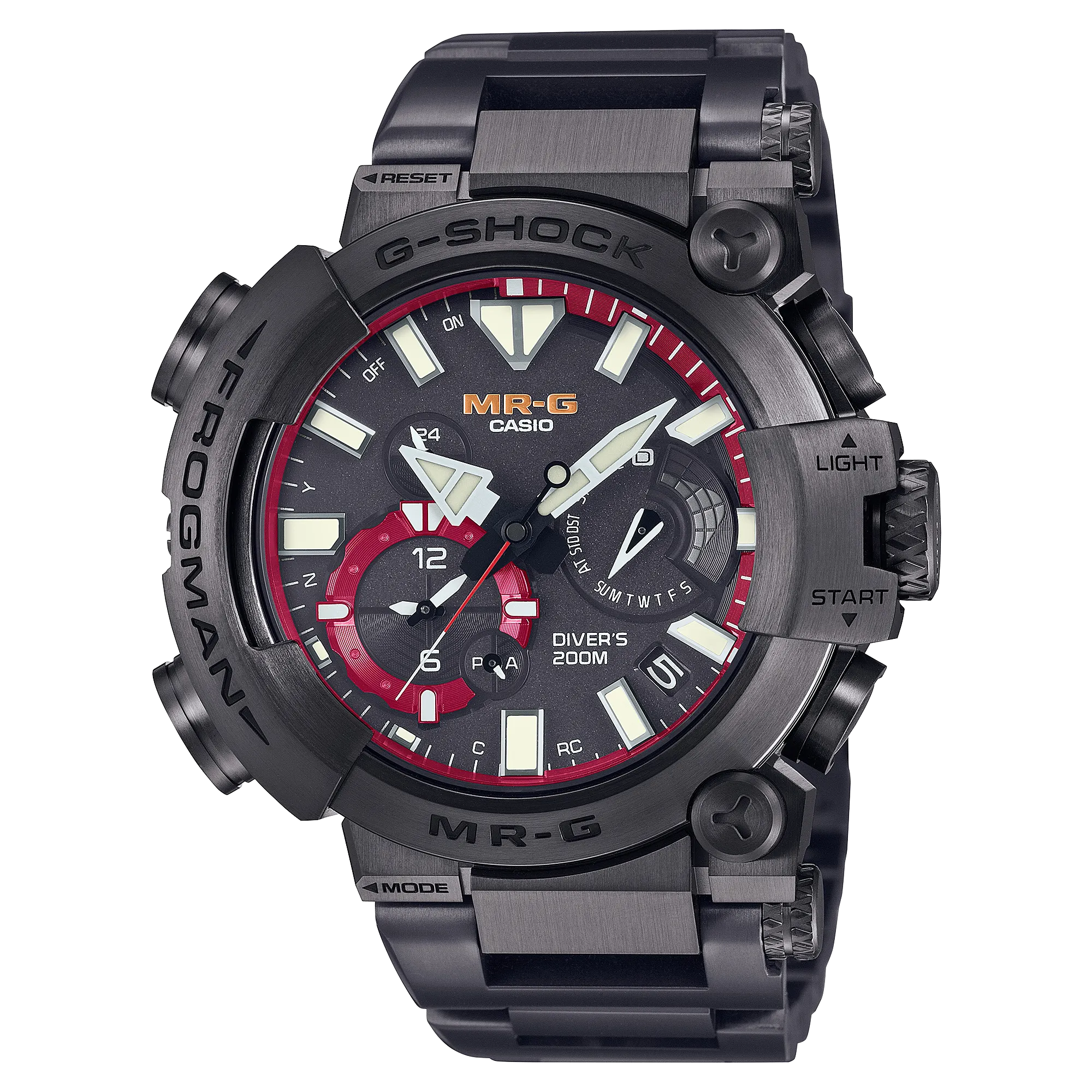 MR-G Frogman Full Metal Titanium Tough Solar Black & Red Watch MRGBF1000B-1A