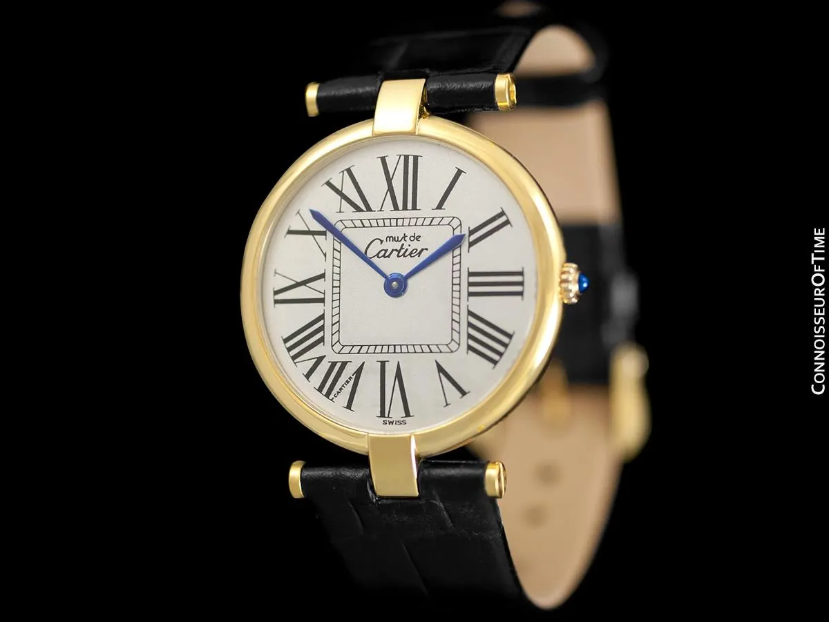 Must De Cartier Vendome Mens Midsize Unisex Vermeil Watch - 18K Gold Over Sterling Silver