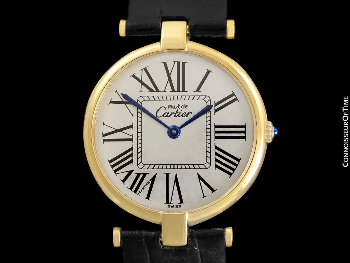 Must De Cartier Vendome Mens Midsize Unisex Vermeil Watch - 18K Gold Over Sterling Silver