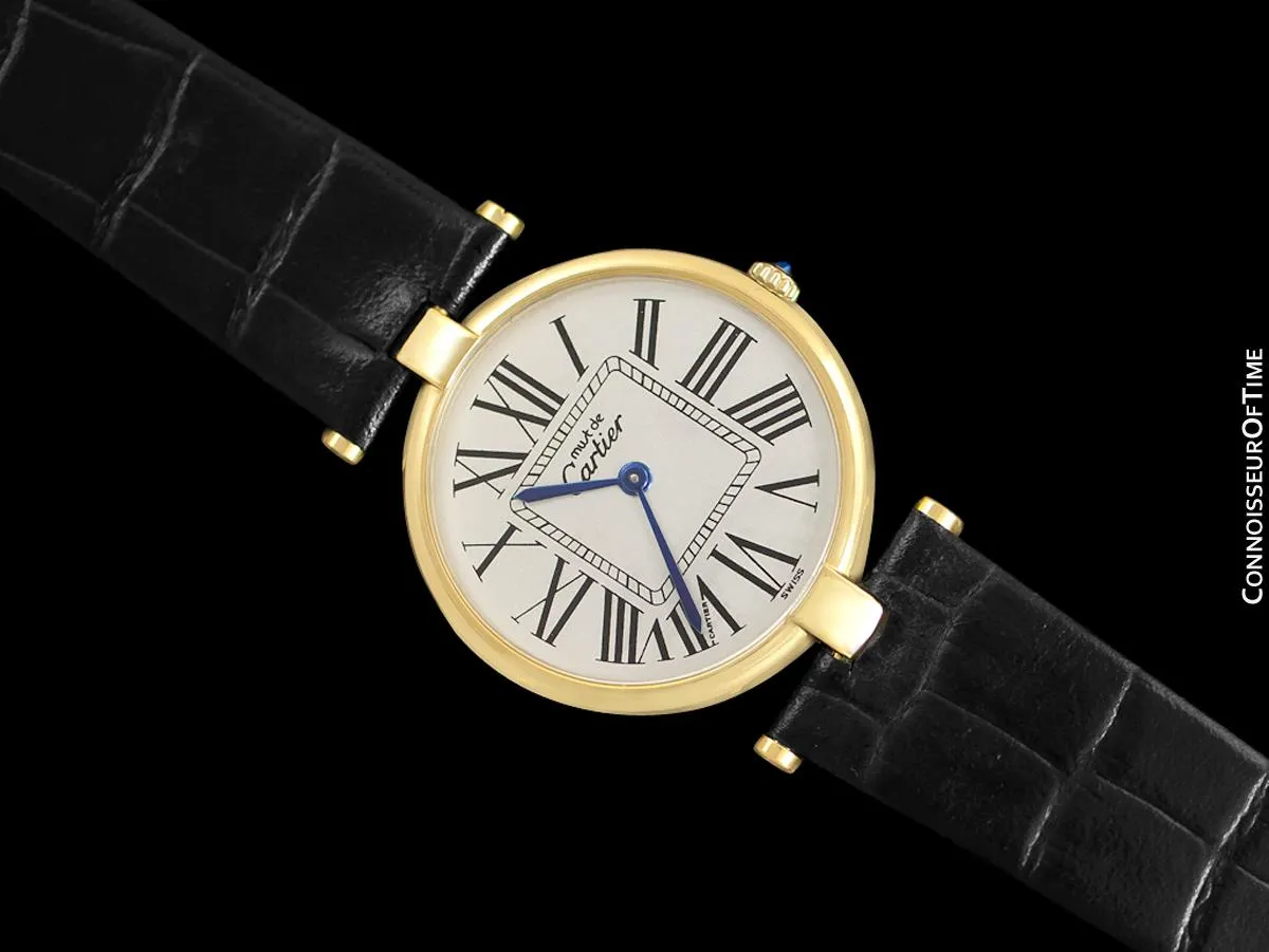 Must De Cartier Vendome Mens Midsize Unisex Vermeil Watch - 18K Gold Over Sterling Silver