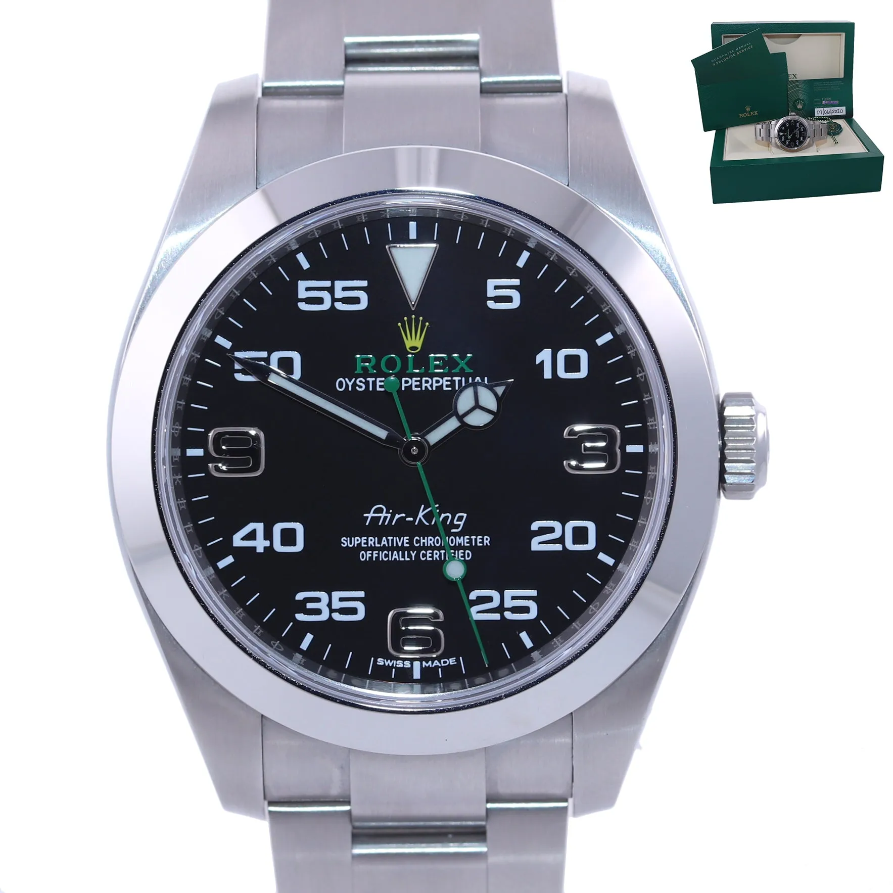 NEW 2020 PAPERS Rolex Air-King 116900 Green Arabic 40mm Steel Watch Box