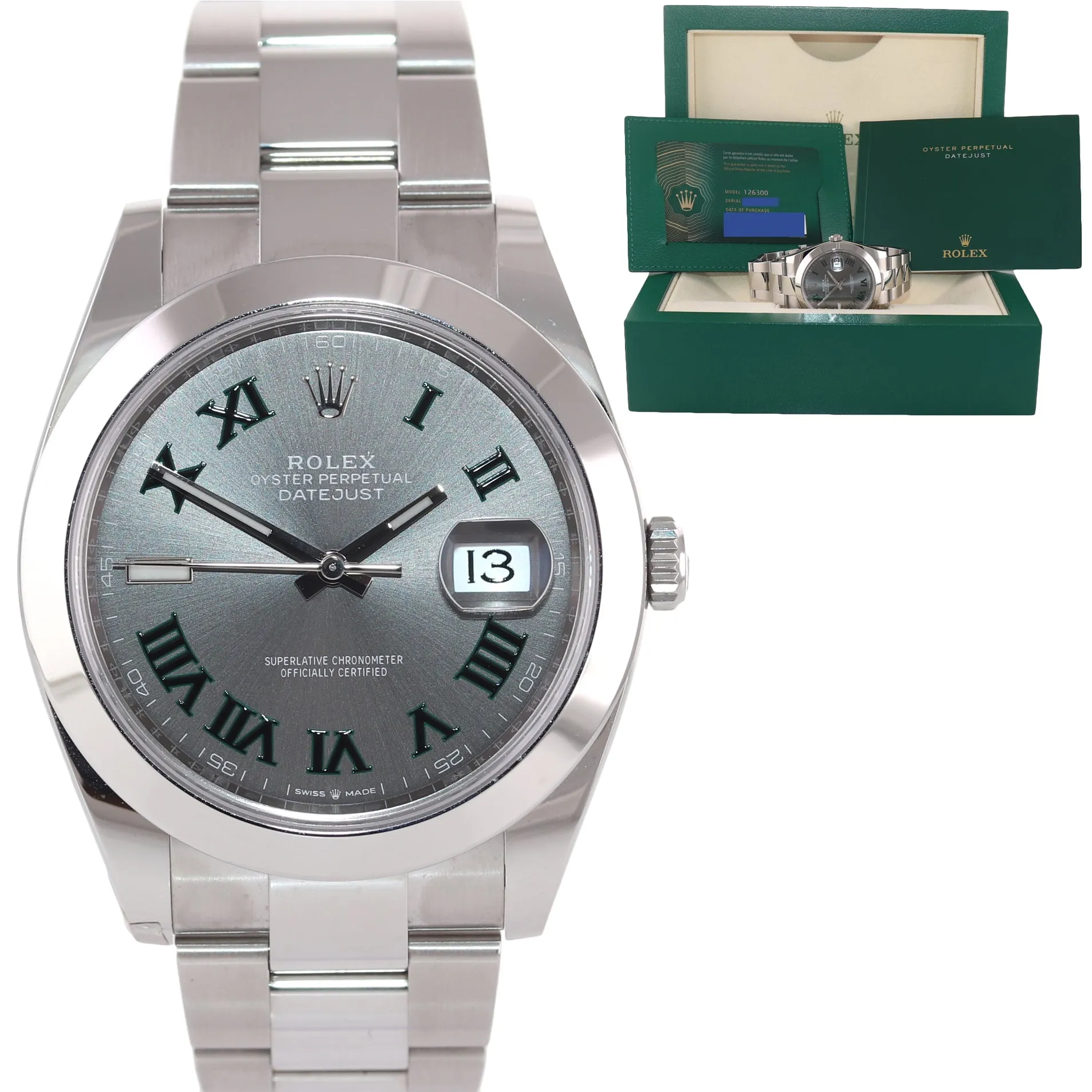 NEW 2021 PAPERS Rolex DateJust 41 Steel 126300 Wimbledon Oyster 41mm Watch Box