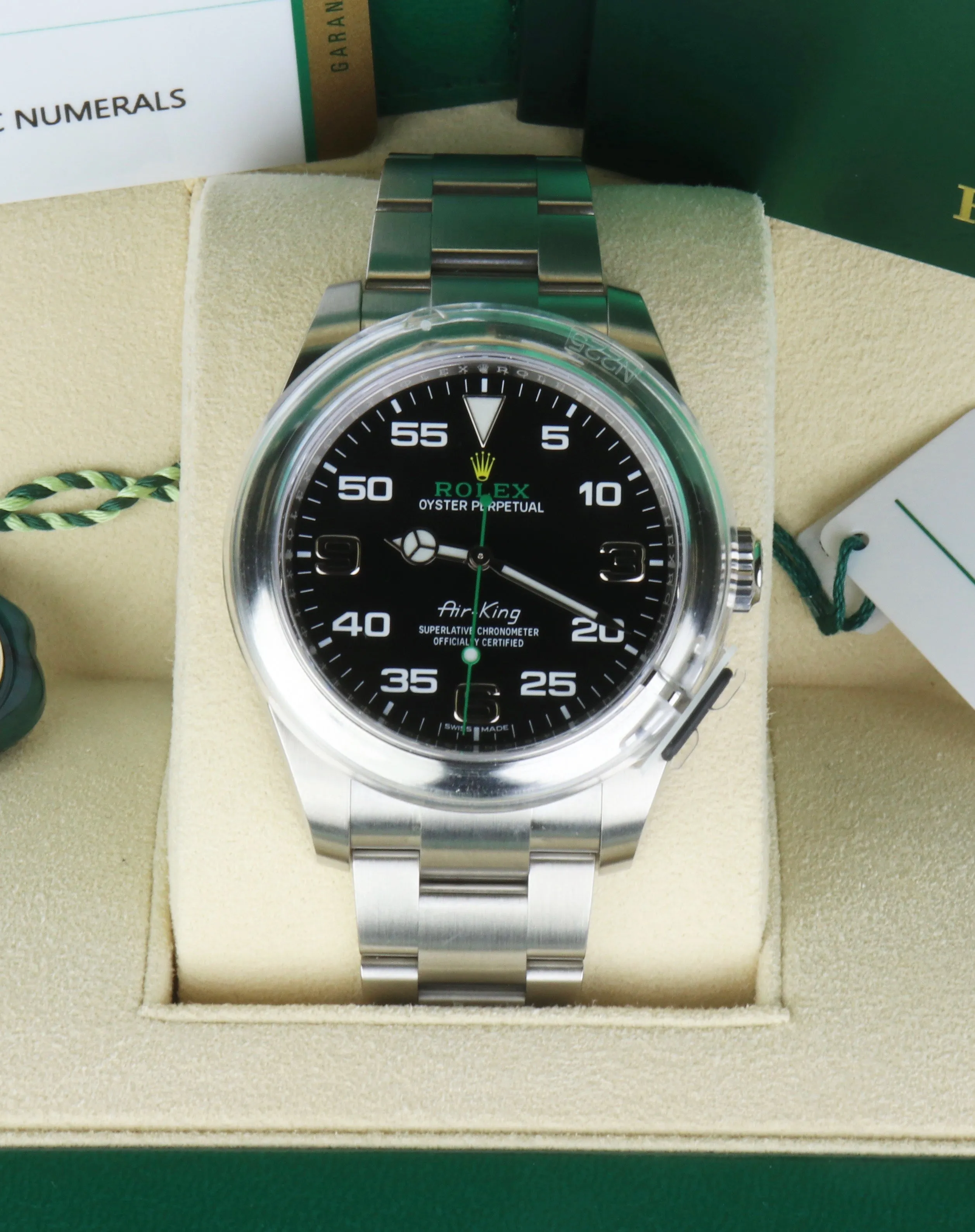 NEW JUNE 2020 Rolex Air-King 40mm Green Yellow Black Arabic Stainless 116900