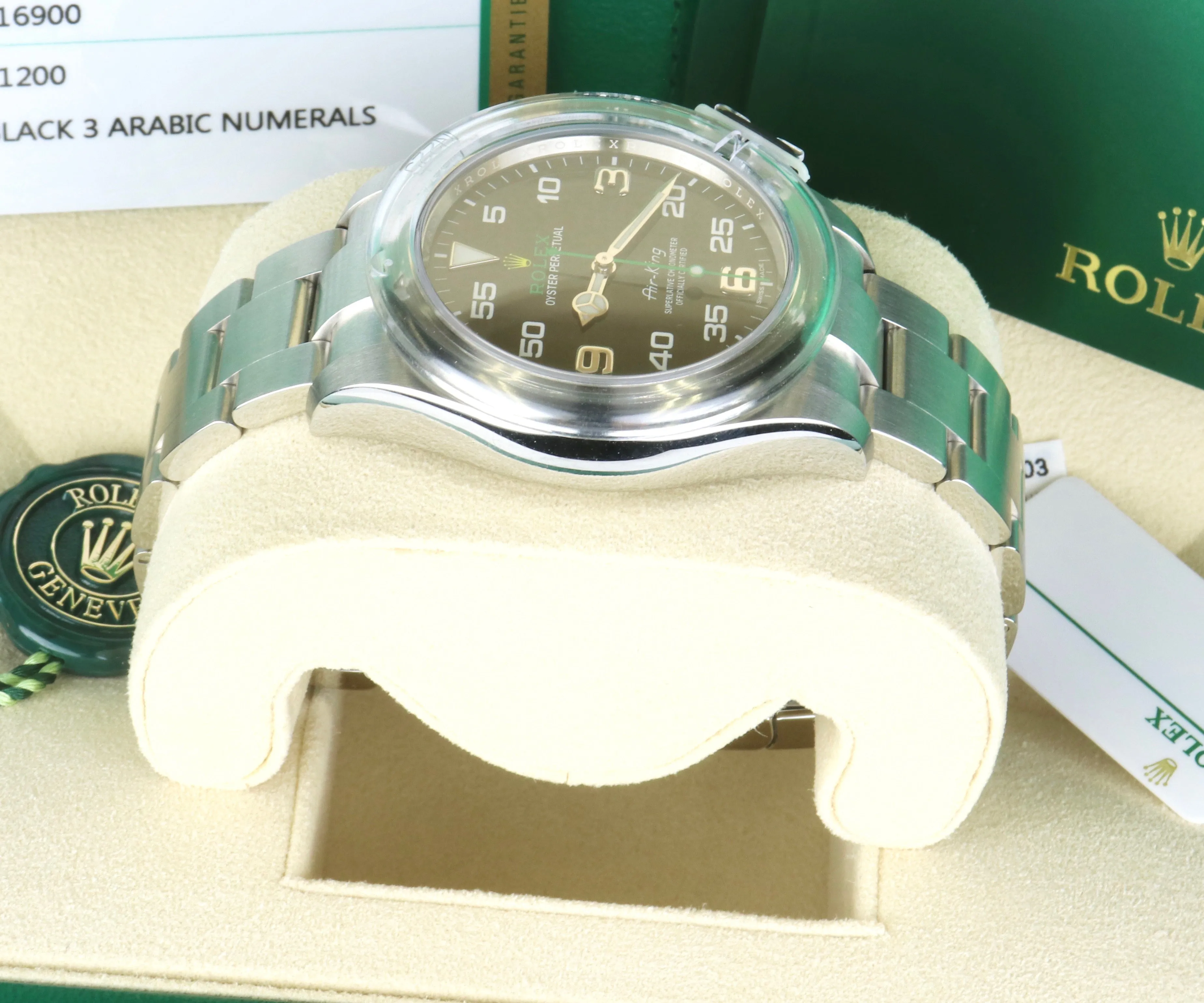 NEW JUNE 2020 Rolex Air-King 40mm Green Yellow Black Arabic Stainless 116900