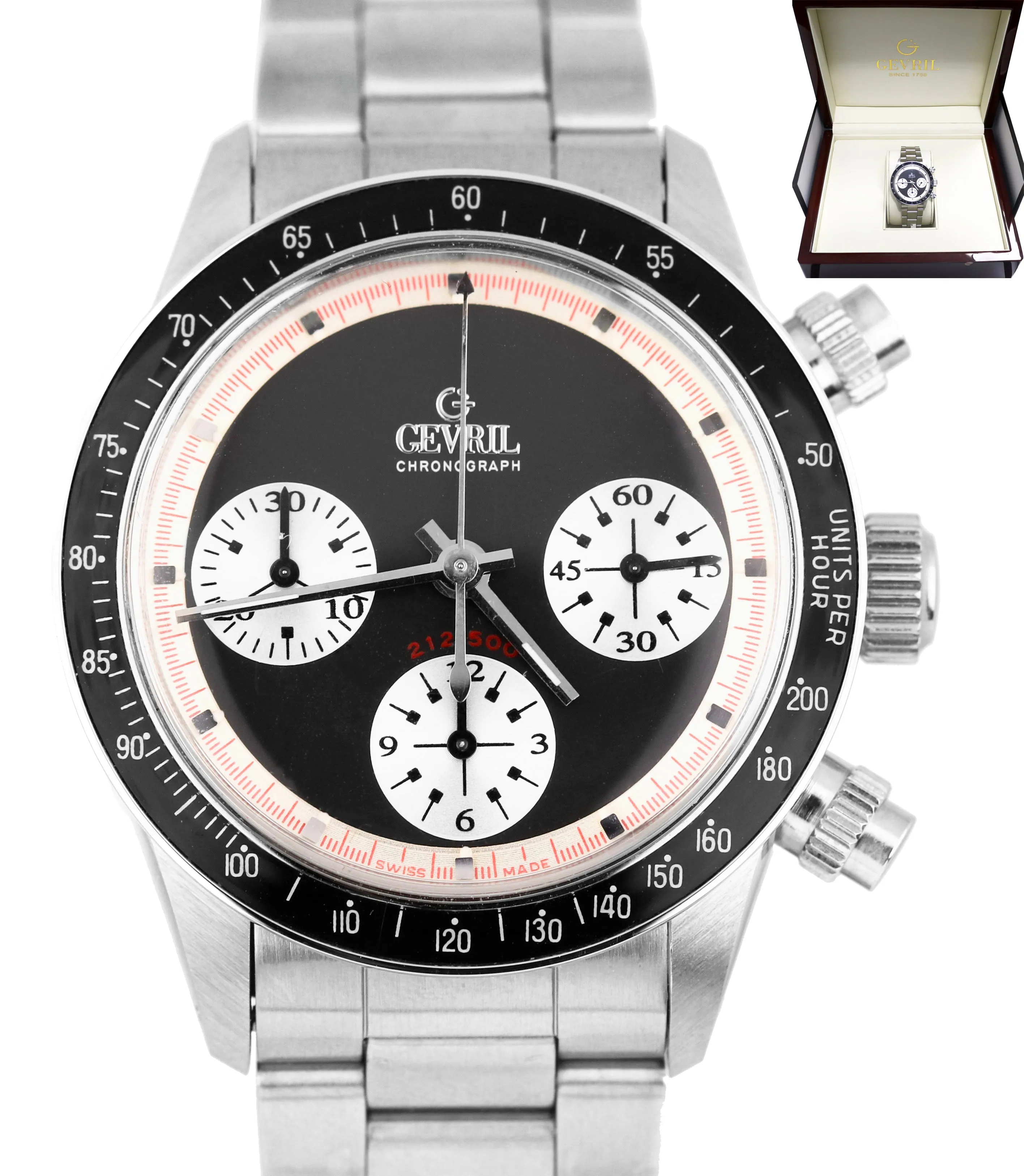 NEW Limited Gevril Tribeca Paul Newman Black Steel Chronograph 37mm Watch