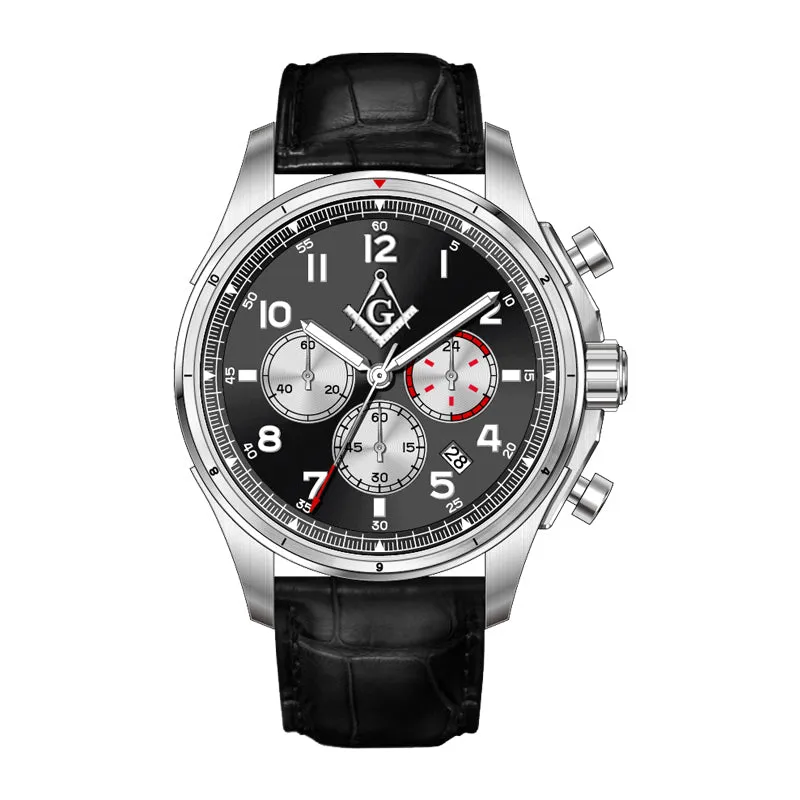 New Men's Stainless Steel Master Mason Masonic Chronograph Watch, 45mm
