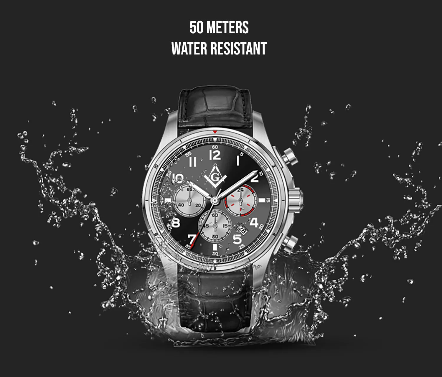 New Men's Stainless Steel Master Mason Masonic Chronograph Watch, 45mm