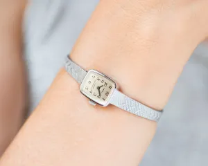 New old stock cocktail watch for women Seagull, vintage tiny lady jewelry rectangular case watch silver shade, sleek bracelet mid size wrist
