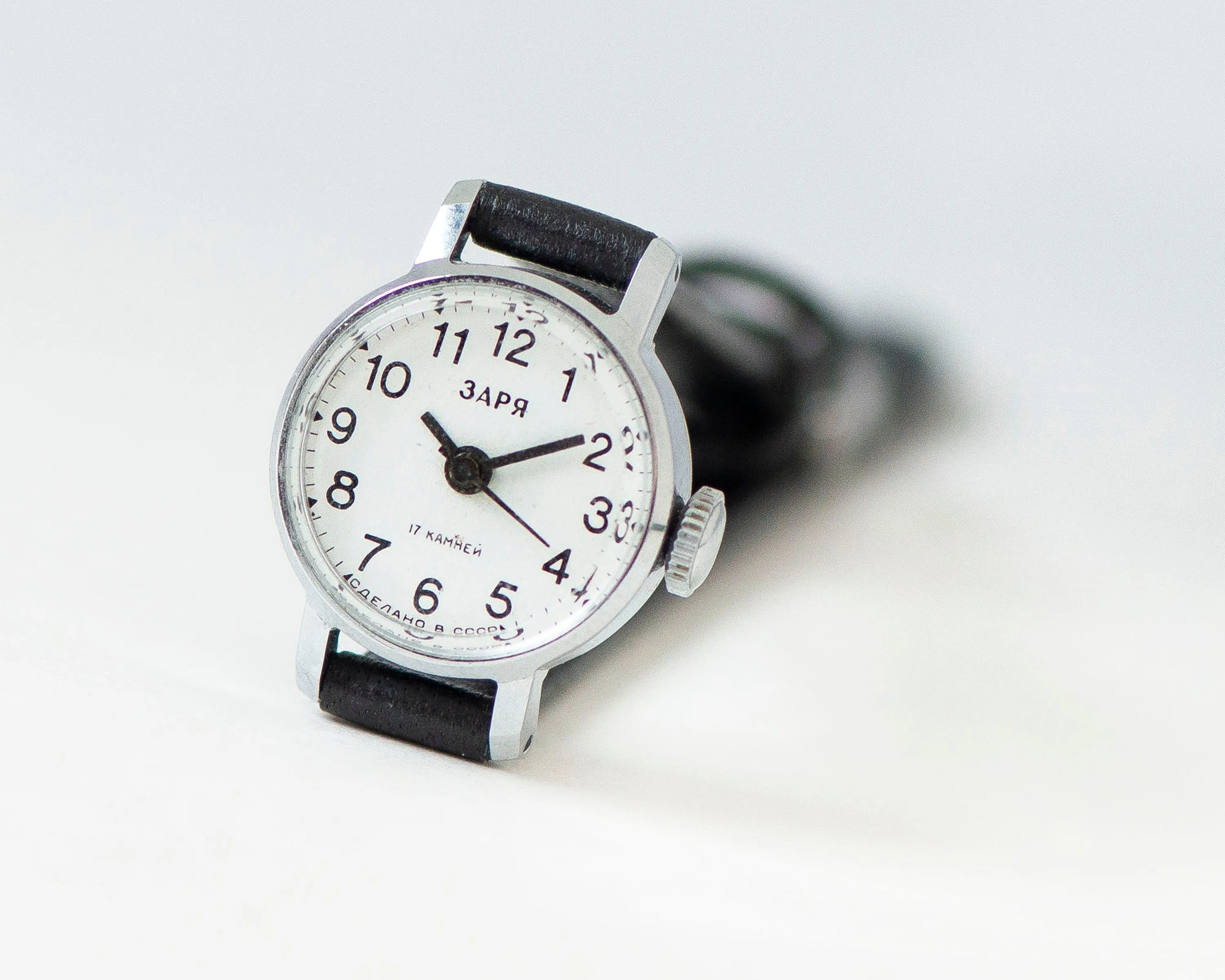 New old stock women's watch white vintage Dawn, lady wristwatch silver shade classic, Arabic numerals watch gift, new premium leather strap