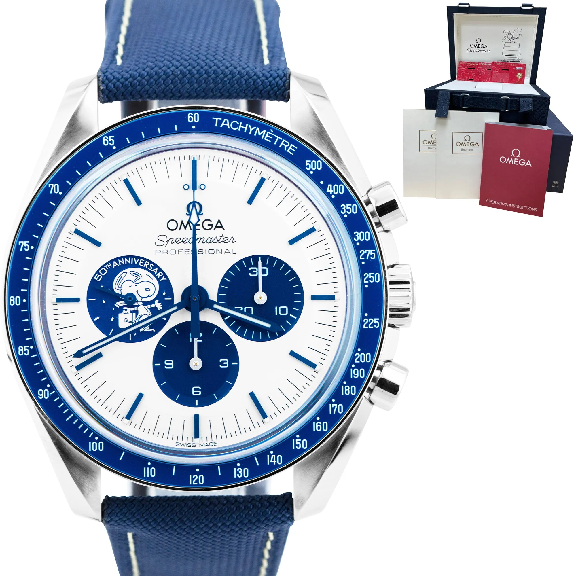 NEW Omega Speedmaster SILVER SNOOPY AWARD BLUE 310.32.42.50.02.001 42mm Watch