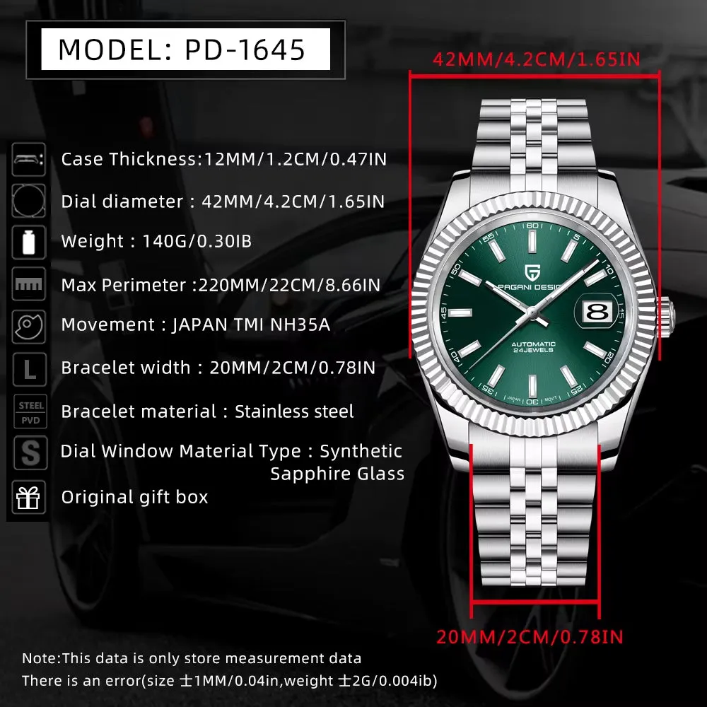 New  PD-1645 V3 Men Mechanical Watches Business Sapphire Glass Automatic Watch NH35 Stainless Steel Watch for Men
