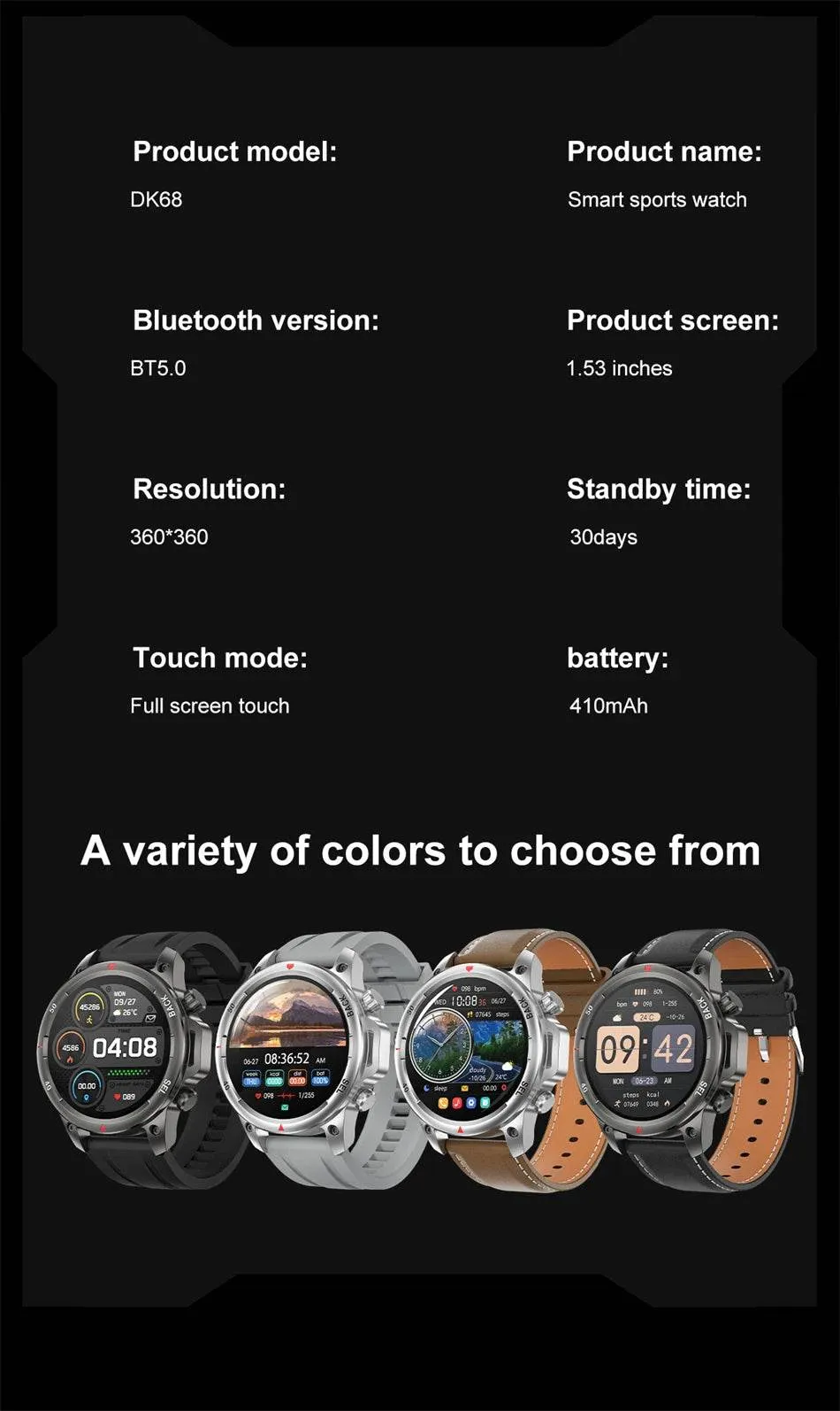 New Smart Watch 3ATM Waterproof Original Design For Men Bluetooth Call Health Monitor With Flashlight 100  Sports Modes