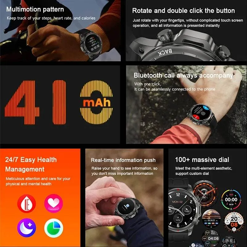 New Smart Watch 3ATM Waterproof Original Design For Men Bluetooth Call Health Monitor With Flashlight 100  Sports Modes