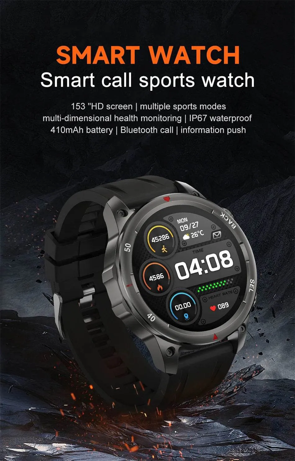 New Smart Watch 3ATM Waterproof Original Design For Men Bluetooth Call Health Monitor With Flashlight 100  Sports Modes