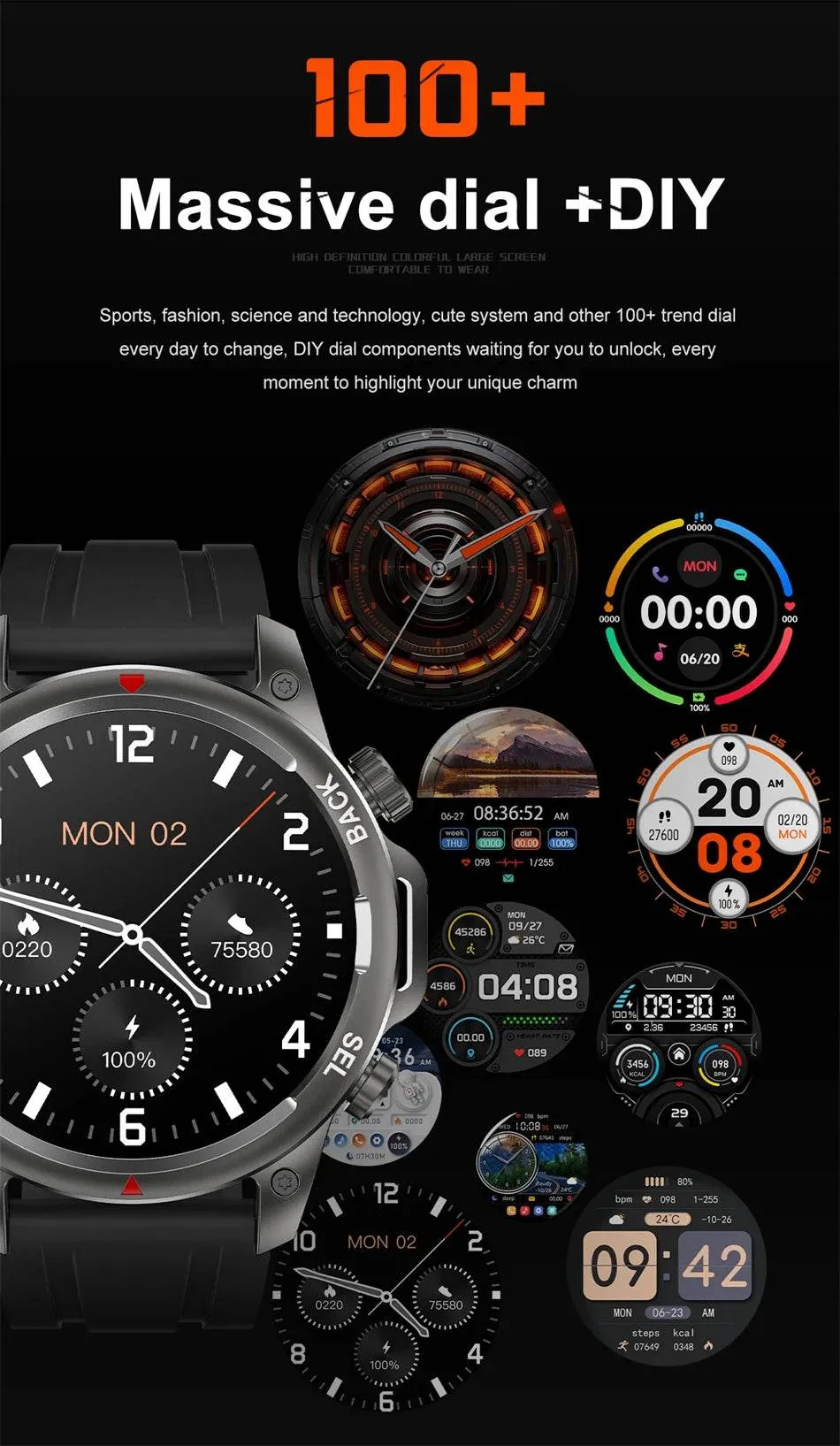 New Smart Watch 3ATM Waterproof Original Design For Men Bluetooth Call Health Monitor With Flashlight 100  Sports Modes