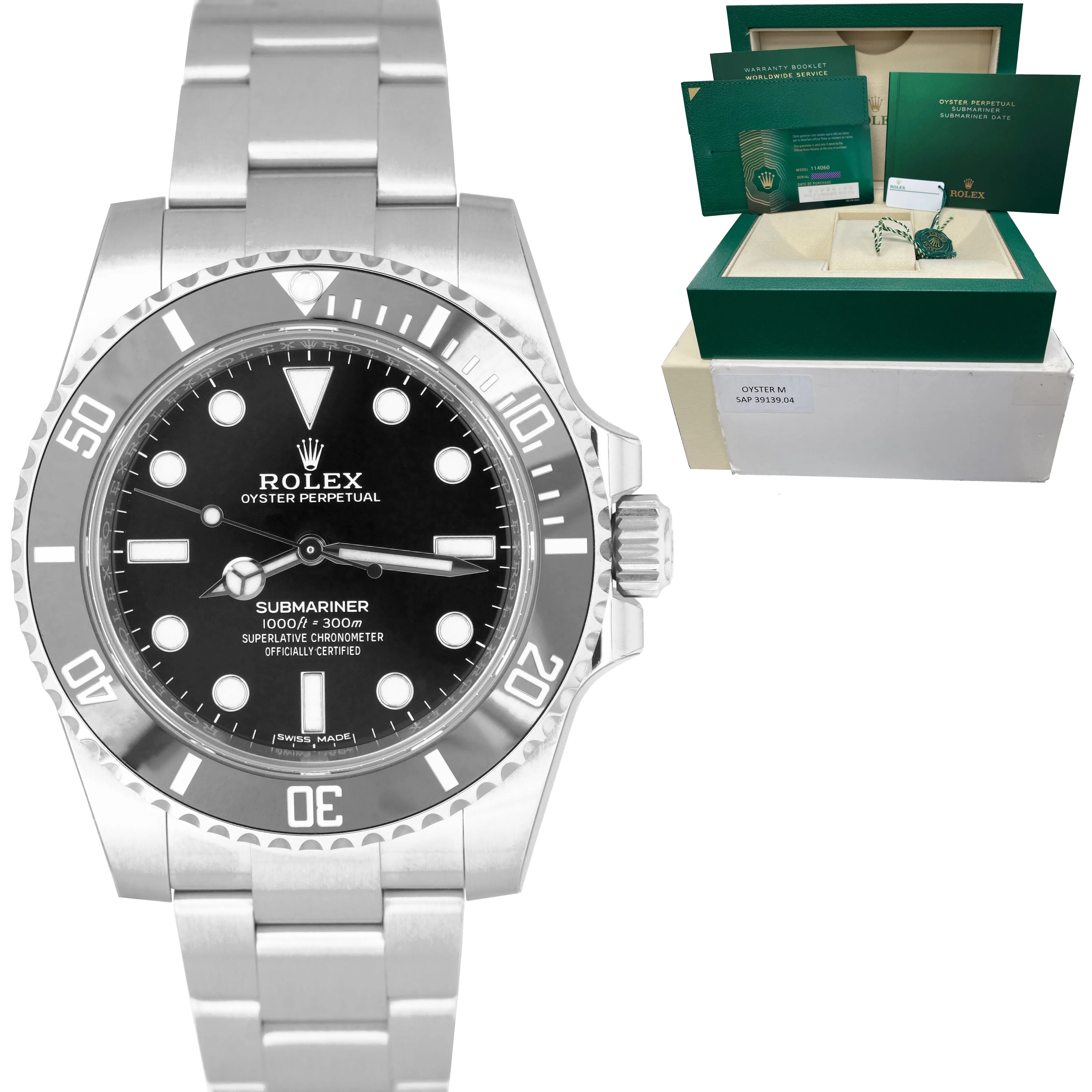 NEWEST CARD STICKERED Rolex Submariner No-Date Ceramic Black 40mm Watch 114060