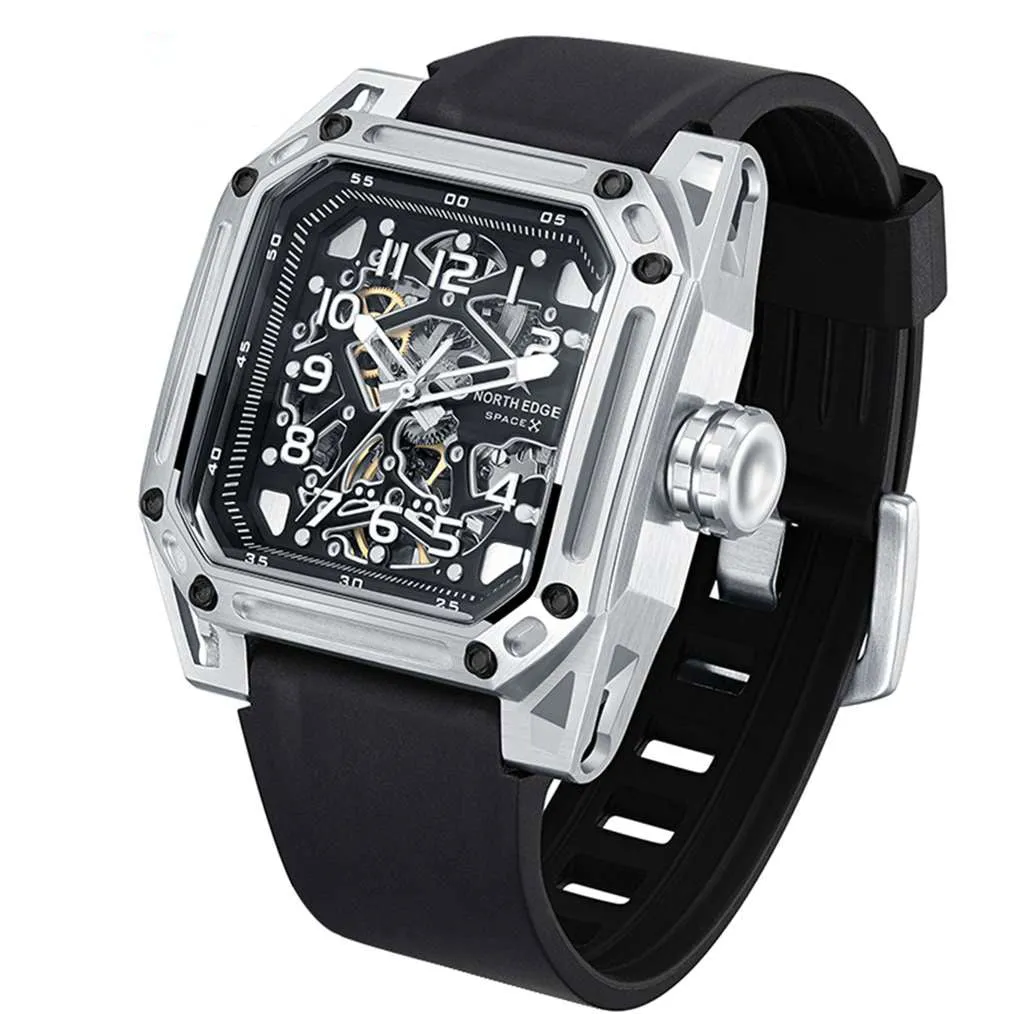 North Edge Space X Automatic Mechanical Watch｜Stainless Steel Skeletonized・Luminous Function