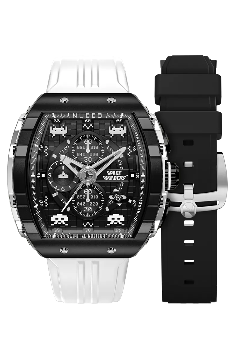Nubeo Magellan Chronograph Space Invaders Limited Edition Lunar Black Men's Watch NB-6024-SI-09